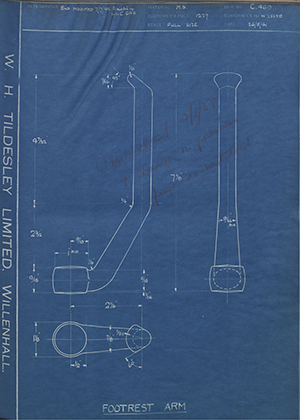 Enfield Cycle Co LTD W25839 Footrest Arm WH Tildesley Forging Technical Drawing