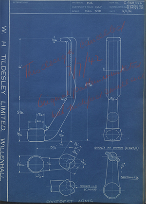 Enfield Cycle Co LTD W29063RH / W29064LH Footrest Arms WH Tildesley Forging Technical Drawing