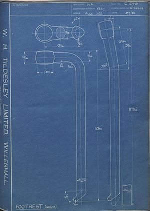 Enfield Cycle Co LTD W29203 Footrest (Right) WH Tildesley Forging Technical Drawing