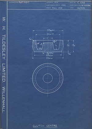 Enfield Cycle Co LTD W29284 Clutch Centre WH Tildesley Forging Technical Drawing