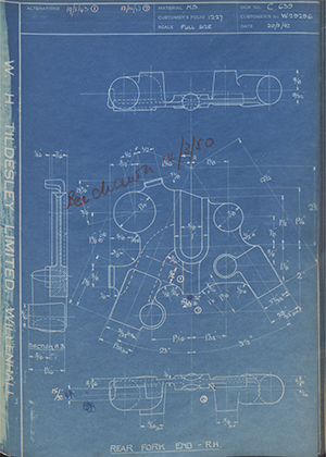 Enfield Cycle Co LTD W29296 Rear Fork End - RH WH Tildesley Forging Technical Drawing