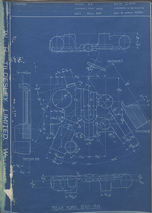 Enfield Cycle Co LTD W29296 Rear Fork End - RH WH Tildesley Forging Technical Drawing