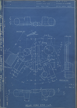 Enfield Cycle Co LTD W29297 Rear Fork End - LH WH Tildesley Forging Technical Drawing