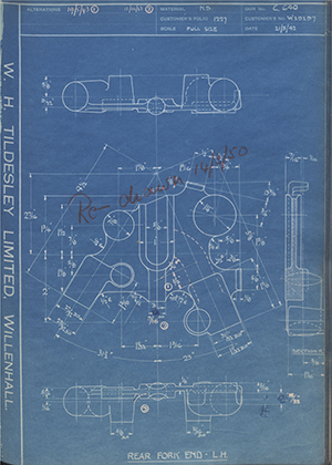 Enfield Cycle Co LTD W29297 Rear Fork End - LH WH Tildesley Forging Technical Drawing