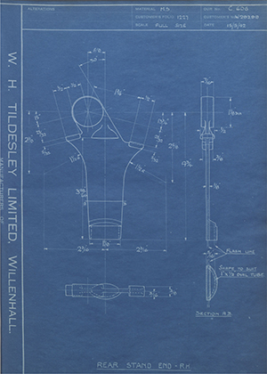 Enfield Cycle Co LTD W29299 Rear Stand End - RH WH Tildesley Forging Technical Drawing