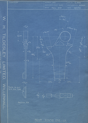 Enfield Cycle Co LTD W29300 Rear Stand End - LH WH Tildesley Forging Technical Drawing