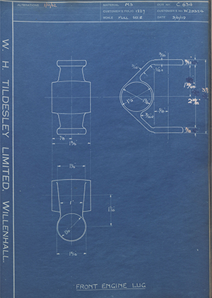 Enfield Cycle Co LTD W29324 Front Engine Lug WH Tildesley Forging Technical Drawing