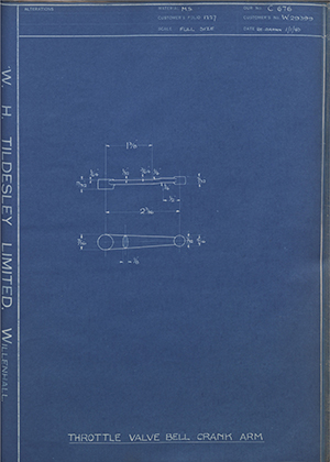 Enfield Cycle Co LTD W29399 Throttle Valve Bell Crank Arm WH Tildesley Forging Technical Drawing