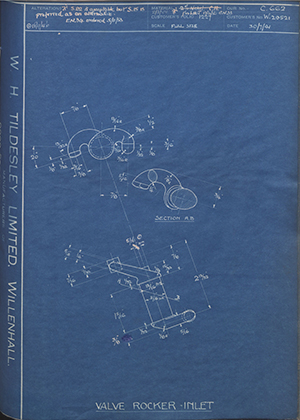 Enfield Cycle Co LTD W29521 Valve Rocker - Inlet WH Tildesley Forging Technical Drawing