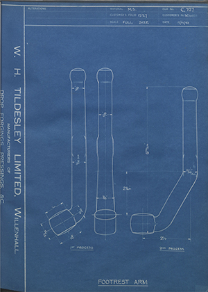 Enfield Cycle Co LTD W30525 Footrest Arm WH Tildesley Forging Technical Drawing