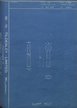 Enfield Cycle Co LTD W31127 Clamp Bolt WH Tildesley Forging Technical Drawing