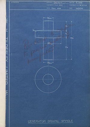 Enfield Cycle Co LTD W31226 Generator Driving Spindle WH Tildesley Forging Technical Drawing