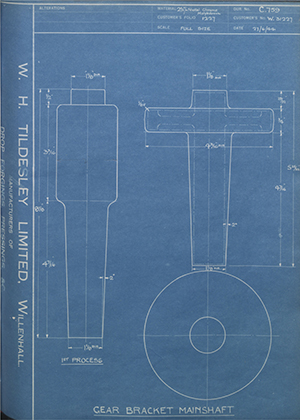 Enfield Cycle Co LTD W31227 Gear Bracket Mainshaft WH Tildesley Forging Technical Drawing