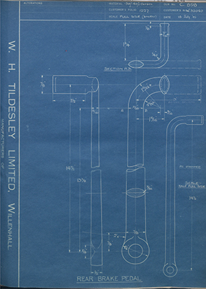 Enfield Cycle Co LTD W32080 Rear Brake Pedal WH Tildesley Forging Technical Drawing