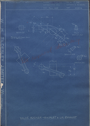 Enfield Cycle Co LTD W32547 Valve Rocker - RH Inlet & LH Exhaust WH Tildesley Forging Technical Drawing