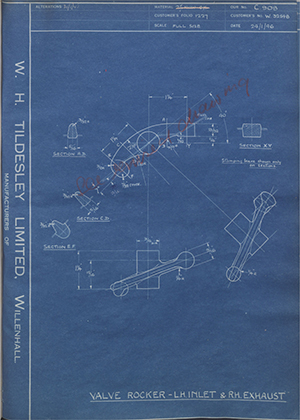 Enfield Cycle Co LTD W32548 Valve Rocker - LH Inlet & RH Exhaust WH Tildesley Forging Technical Drawing