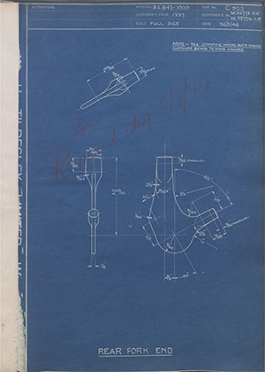 Enfield Cycle Co LTD W32773RH / W32774LH Rear Fork End WH Tildesley Forging Technical Drawing