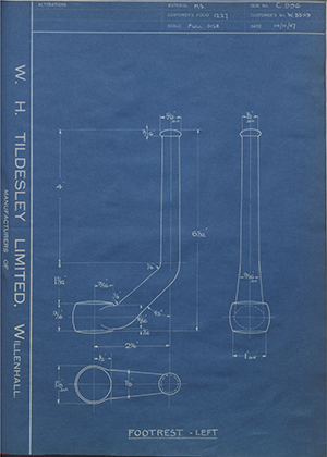 Enfield Cycle Co LTD W33119 Footrest - Left WH Tildesley Forging Technical Drawing