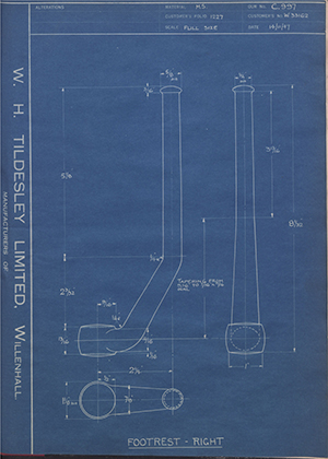 Enfield Cycle Co LTD W33162 Footrest - Right WH Tildesley Forging Technical Drawing