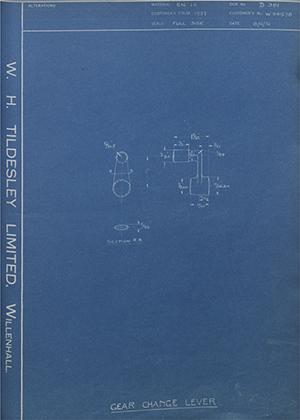 Enfield Cycle Co LTD W34578 Gear Change Lever WH Tildesley Forging Technical Drawing