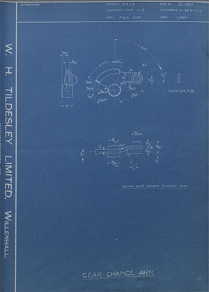 Enfield Cycle Co LTD W34579 Gear Change Arm WH Tildesley Forging Technical Drawing