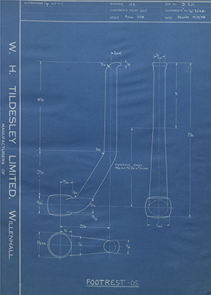 Enfield Cycle Co LTD W35491 Footrest - OS WH Tildesley Forging Technical Drawing