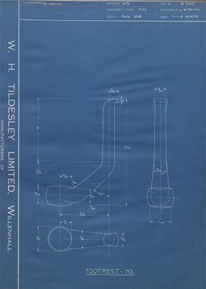 Enfield Cycle Co LTD W35492 Footrest - NS WH Tildesley Forging Technical Drawing