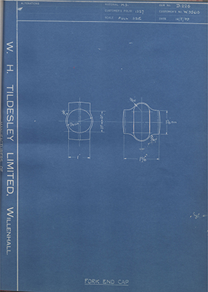 Enfield Cycle Co LTD W35613 Fork End Cap WH Tildesley Forging Technical Drawing