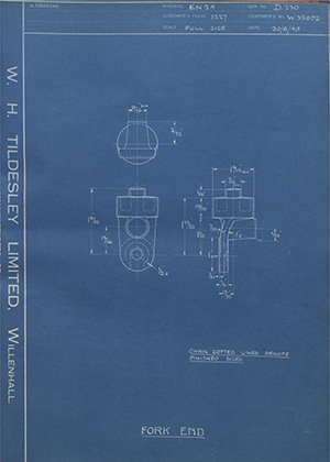 Enfield Cycle Co LTD W35892 Fork End WH Tildesley Forging Technical Drawing