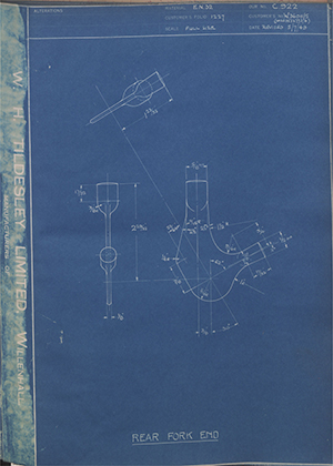 Enfield Cycle Co LTD W36011/5 / W32773/4 Rear Fork End WH Tildesley Forging Technical Drawing