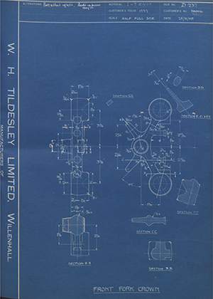 Enfield Cycle Co LTD W36056 / W36879 Front Fork Crown WH Tildesley Forging Technical Drawing