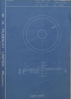 Enfield Cycle Co LTD W36321 Chain Wheel WH Tildesley Forging Technical Drawing