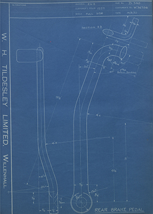 Enfield Cycle Co LTD W36796 Rear Brake Pedal WH Tildesley Forging Technical Drawing