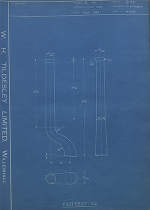 Enfield Cycle Co LTD W36800 Footrest - NS WH Tildesley Forging Technical Drawing