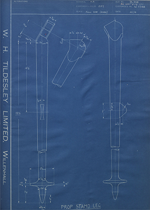 Enfield Cycle Co LTD W37188 Prop Stand Leg WH Tildesley Forging Technical Drawing