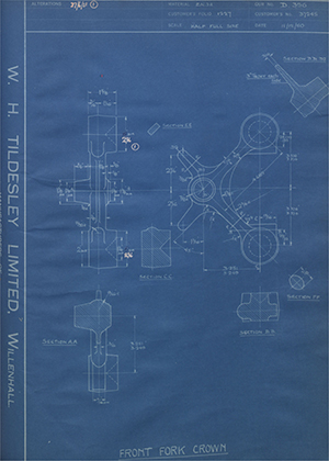 Enfield Cycle Co LTD W37245 Front Fork Crown WH Tildesley Forging Technical Drawing