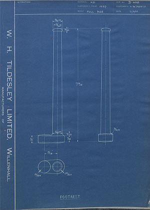 Enfield Cycle Co LTD W38979 Footrest WH Tildesley Forging Technical Drawing