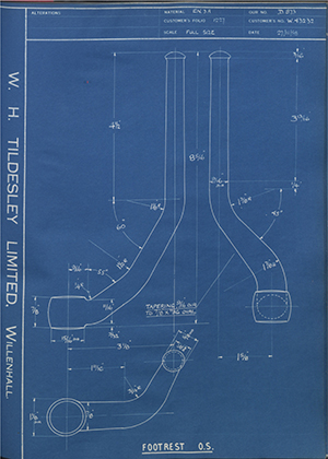 Enfield Cycle Co LTD W43232 Footrest OS WH Tildesley Forging Technical Drawing