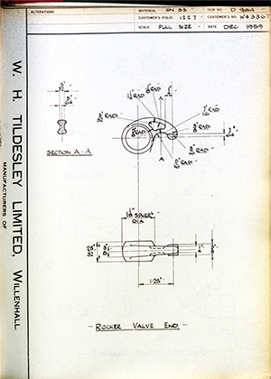 Enfield Cycle Co LTD W43367 Rocker Valve End WH Tildesley Forging Technical Drawing