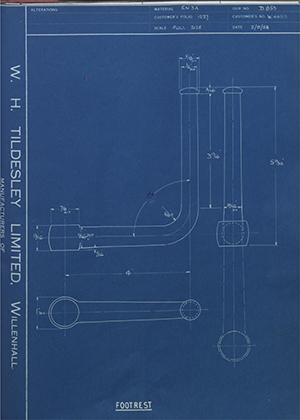 Enfield Cycle Co LTD W44513 Footrest WH Tildesley Forging Technical Drawing