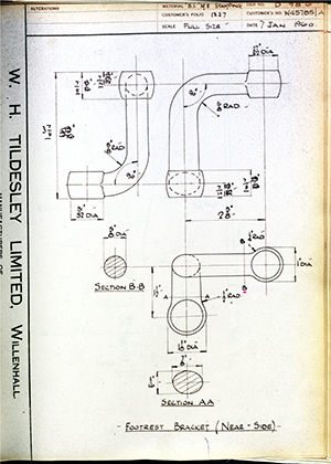 Enfield Cycle Co LTD W45785/A Footrest Bracket (Near Side) WH Tildesley Forging Technical Drawing