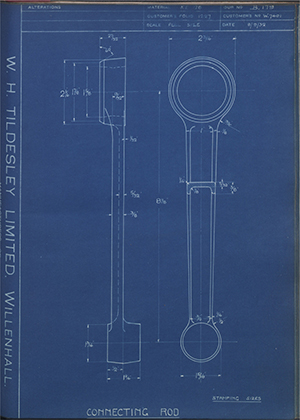 Enfield Cycle Co LTD W7601 Connecting Rod WH Tildesley Forging Technical Drawing