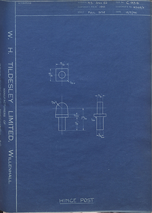 Ewarts Limited 4268/3 Hinge Post WH Tildesley Forging Technical Drawing