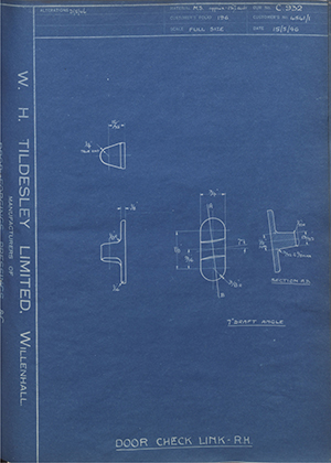 Ewarts Limited 4541/1 Door Check Link - RH WH Tildesley Forging Technical Drawing