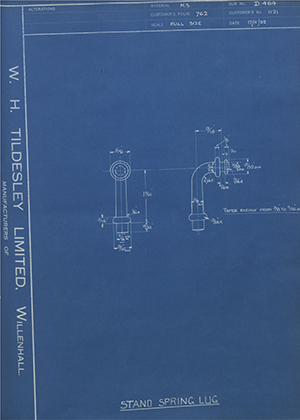 Excelsior Motor Co LTD 1121 Stand Spring Lug WH Tildesley Forging Technical Drawing