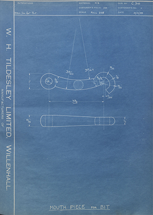 F Eglington  Mouth Piece for Bit WH Tildesley Forging Technical Drawing