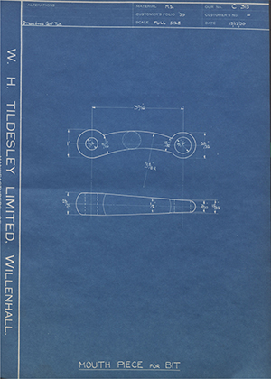 F Eglington  Mouth Piece for Bit WH Tildesley Forging Technical Drawing