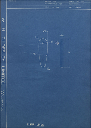 F Parramore & Sons (1924) LTD  Clamp Lever WH Tildesley Forging Technical Drawing