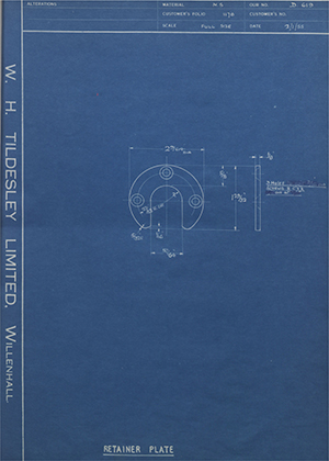 F Parramore & Sons (1924) LTD  Retainer Plate WH Tildesley Forging Technical Drawing