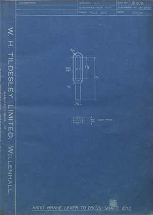 Ford Motor Co - Henry Ford Sons - Fordson 19-2469 Hand Brake Lever to Cross Shaft End WH Tildesley Forging Technical Drawing